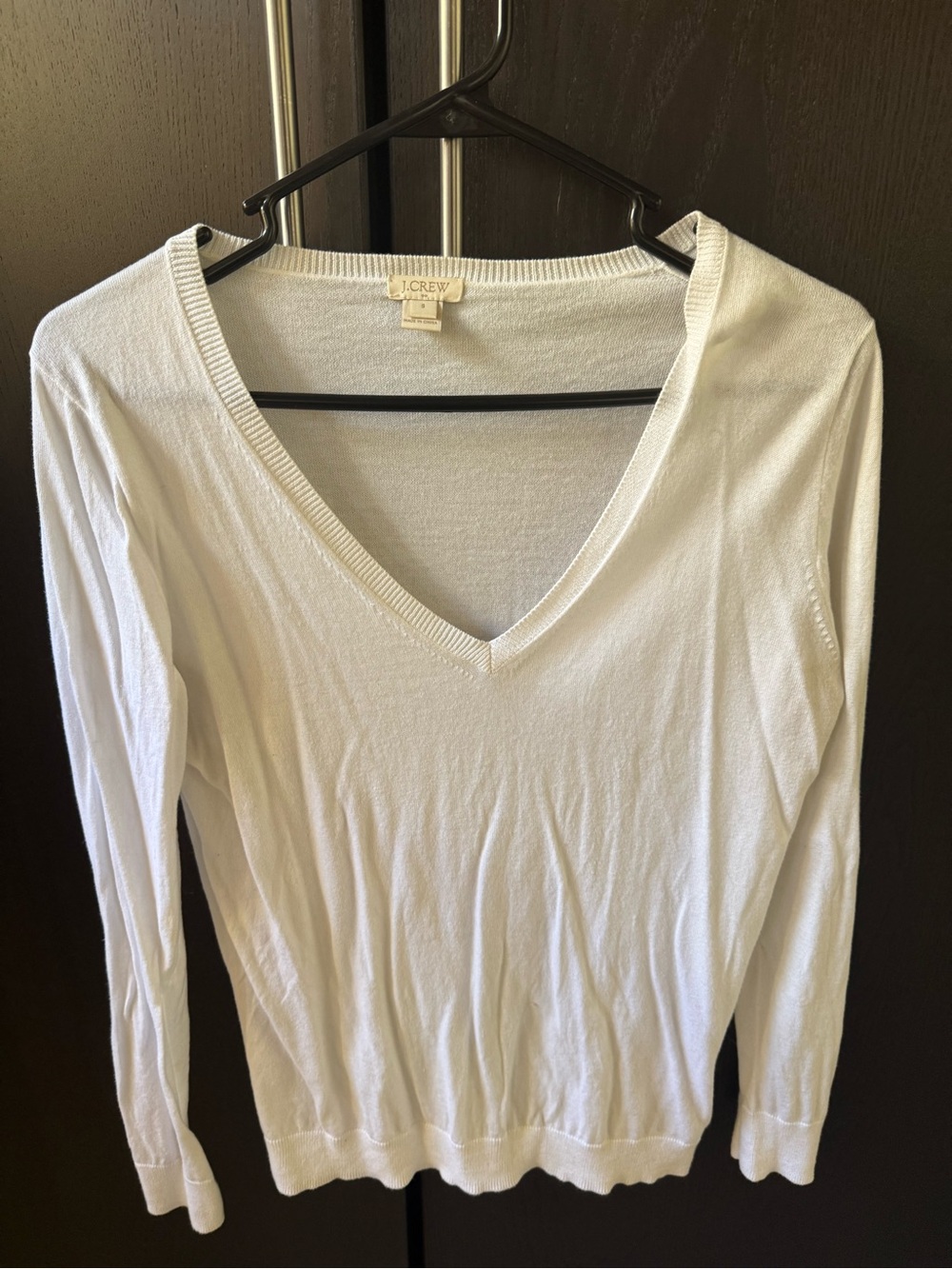 J. Crew White V-Neck Long Sleeve Lightweight Sweater